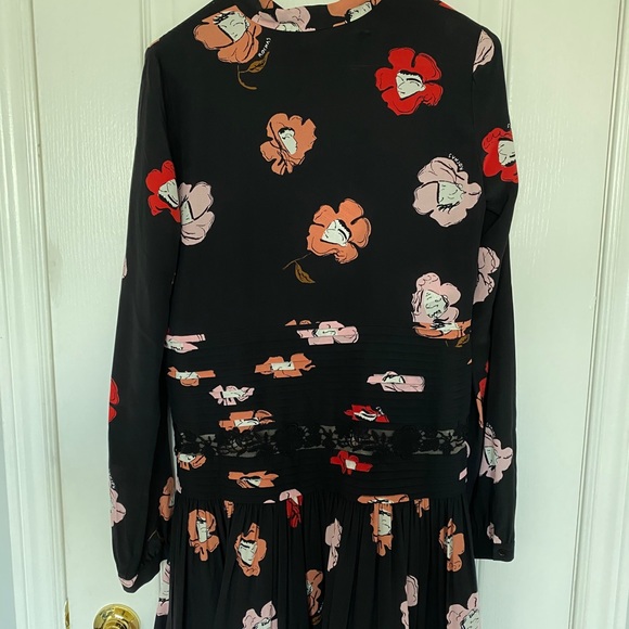 Rochas Black Floral Printed Silk Lace midi dress - Picture 4 of 7